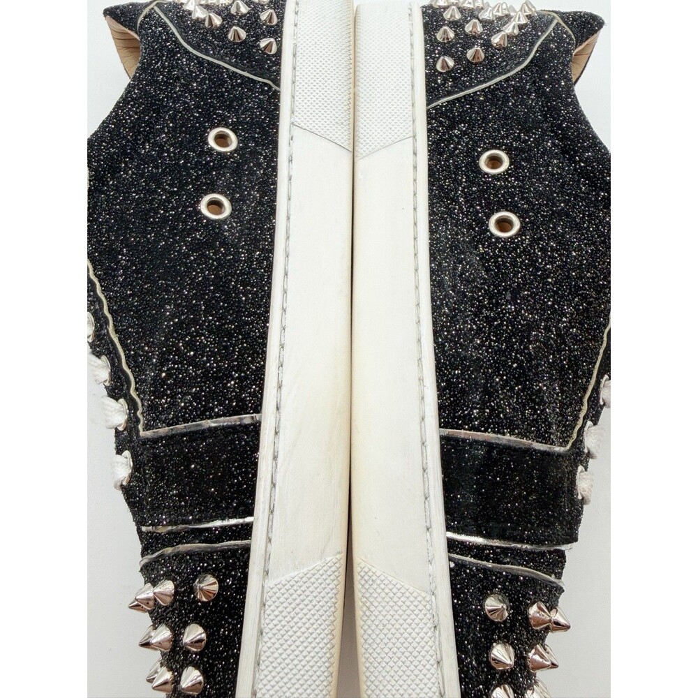 Christian Louboutin Vieira 2 Low Top Sneaker Black Glitter Silver Spikes EU 41 - Picture 10 of 15